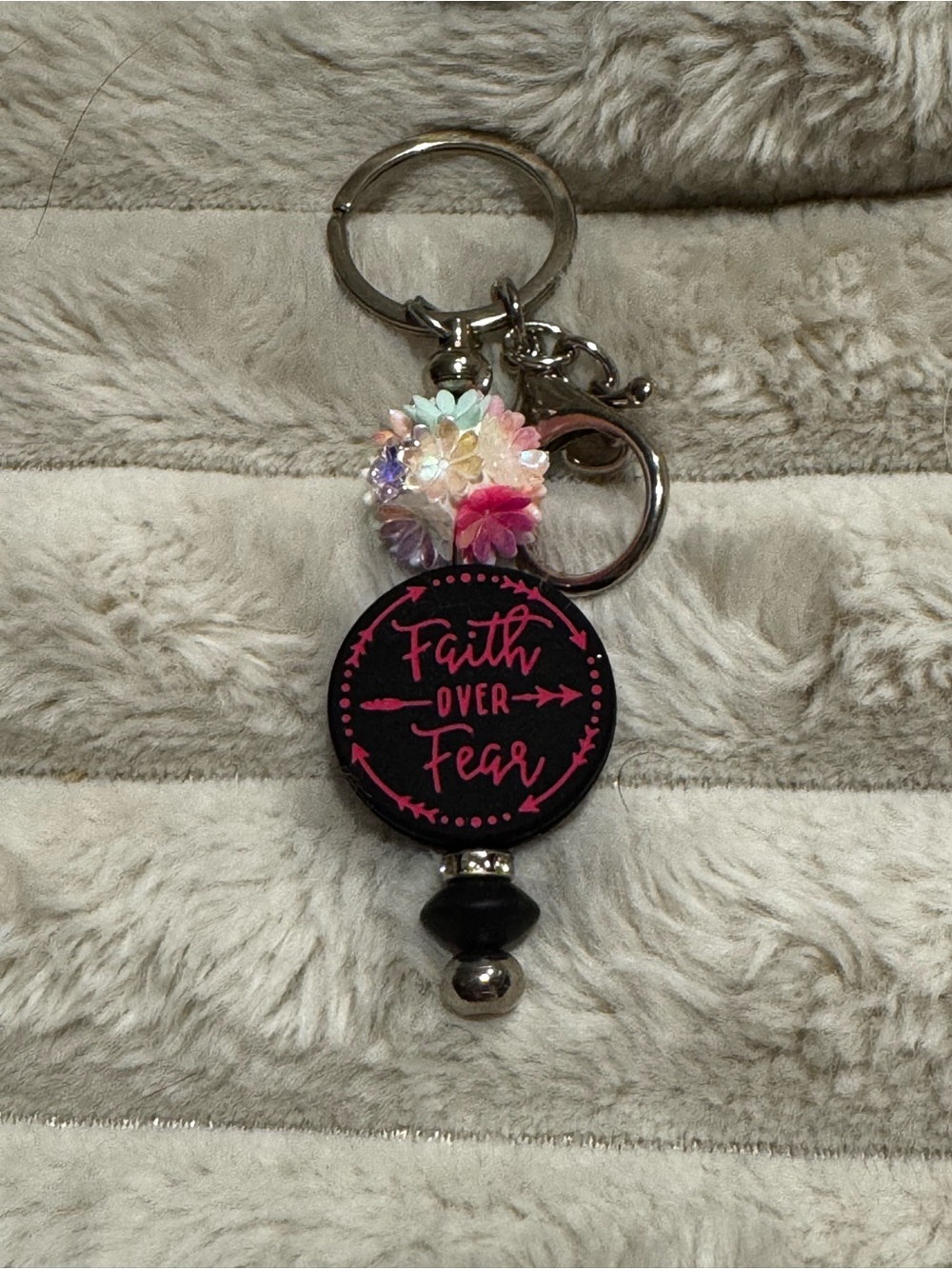 Faith Over Fear Black and Pink Keychain Charm